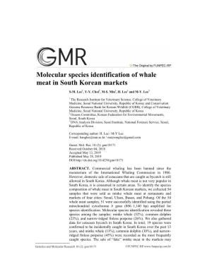 Molecular Species Identification of Whale Meat in South Korean Markets