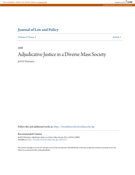 Adjudicative Justice in a Diverse Mass Society Jack B