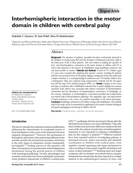 Interhemispheric Interaction in the Motor Domain in Children with Cerebral Palsy