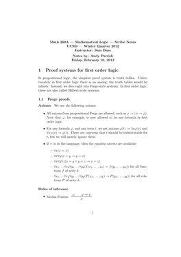 1 Proof Systems for First Order Logic