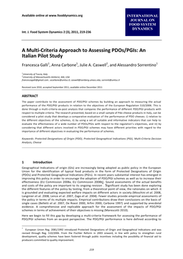 A Multi-Criteria Approach to Assessing Pdos/Pgis: an Italian Pilot Study Francesca Galli1, Anna Carbone1, Julie A