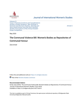 The Communal Violence Bill: Women’S Bodies As Repositories of Communal Honour