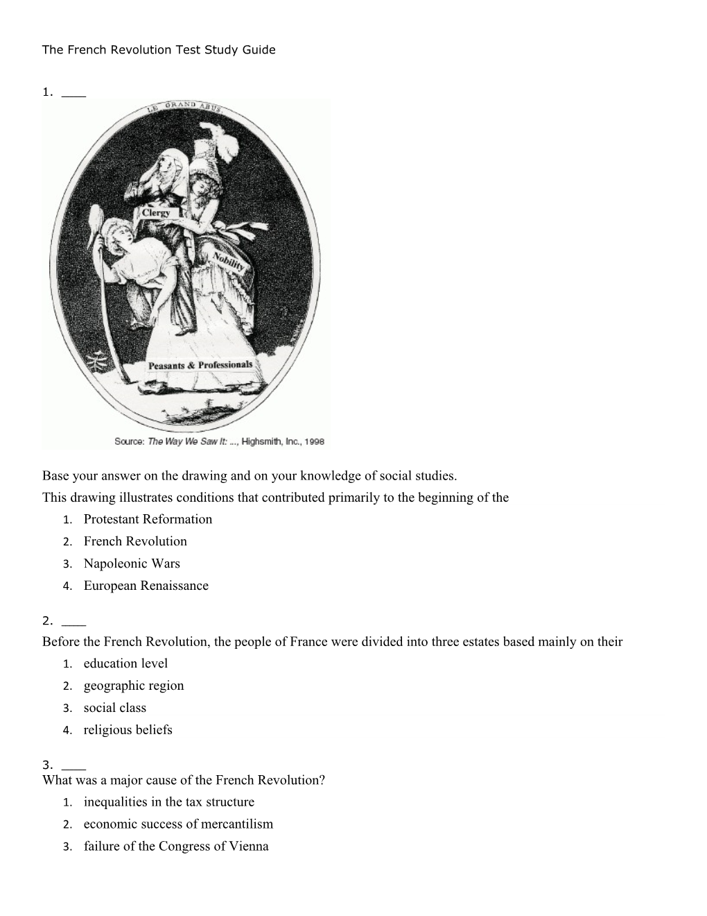 The French Revolution Test Study Guide