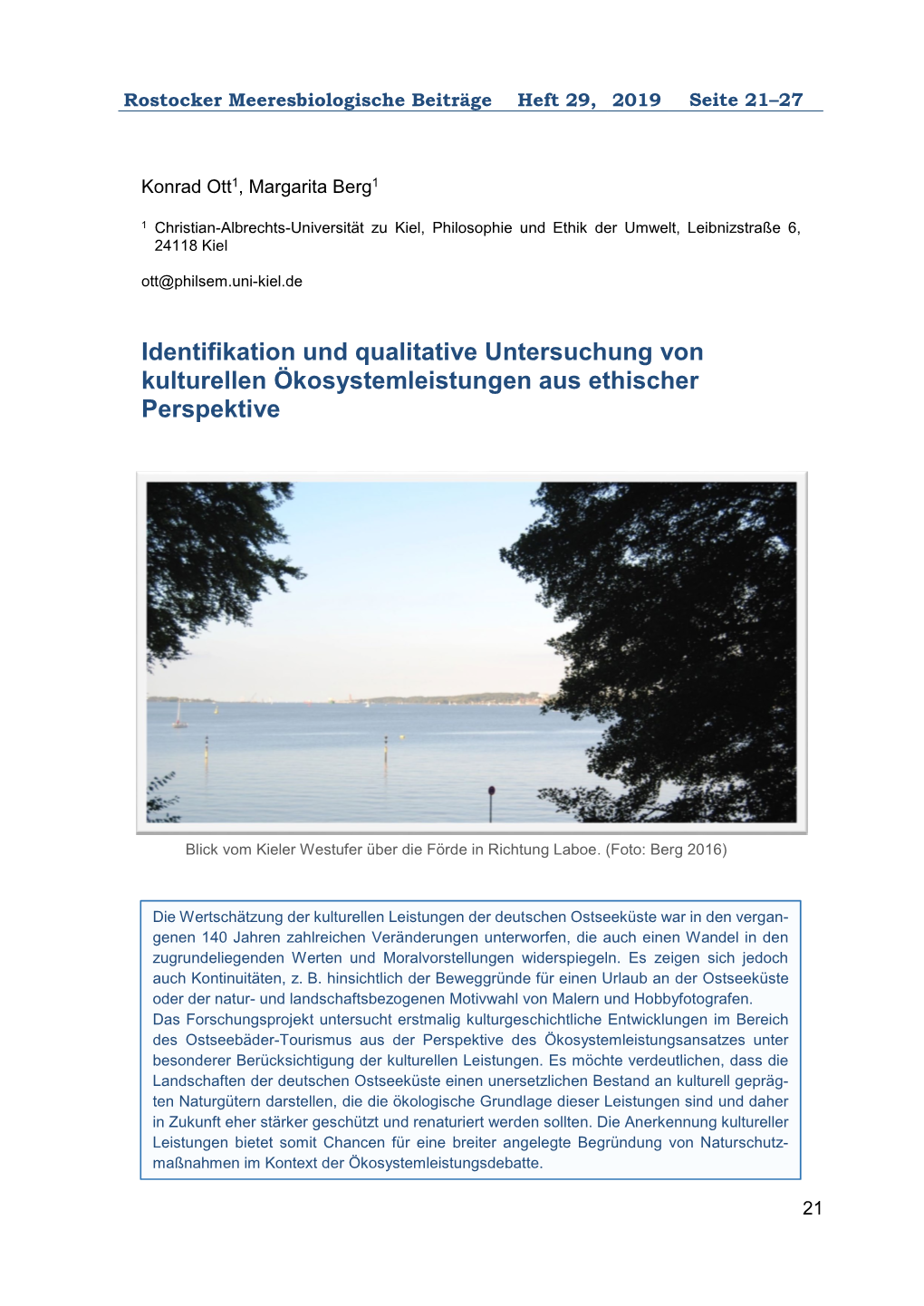 Identifikation Und Qualitative Untersuchung Von Kulturellen Ökosystemleistungen Aus Ethischer Perspektive