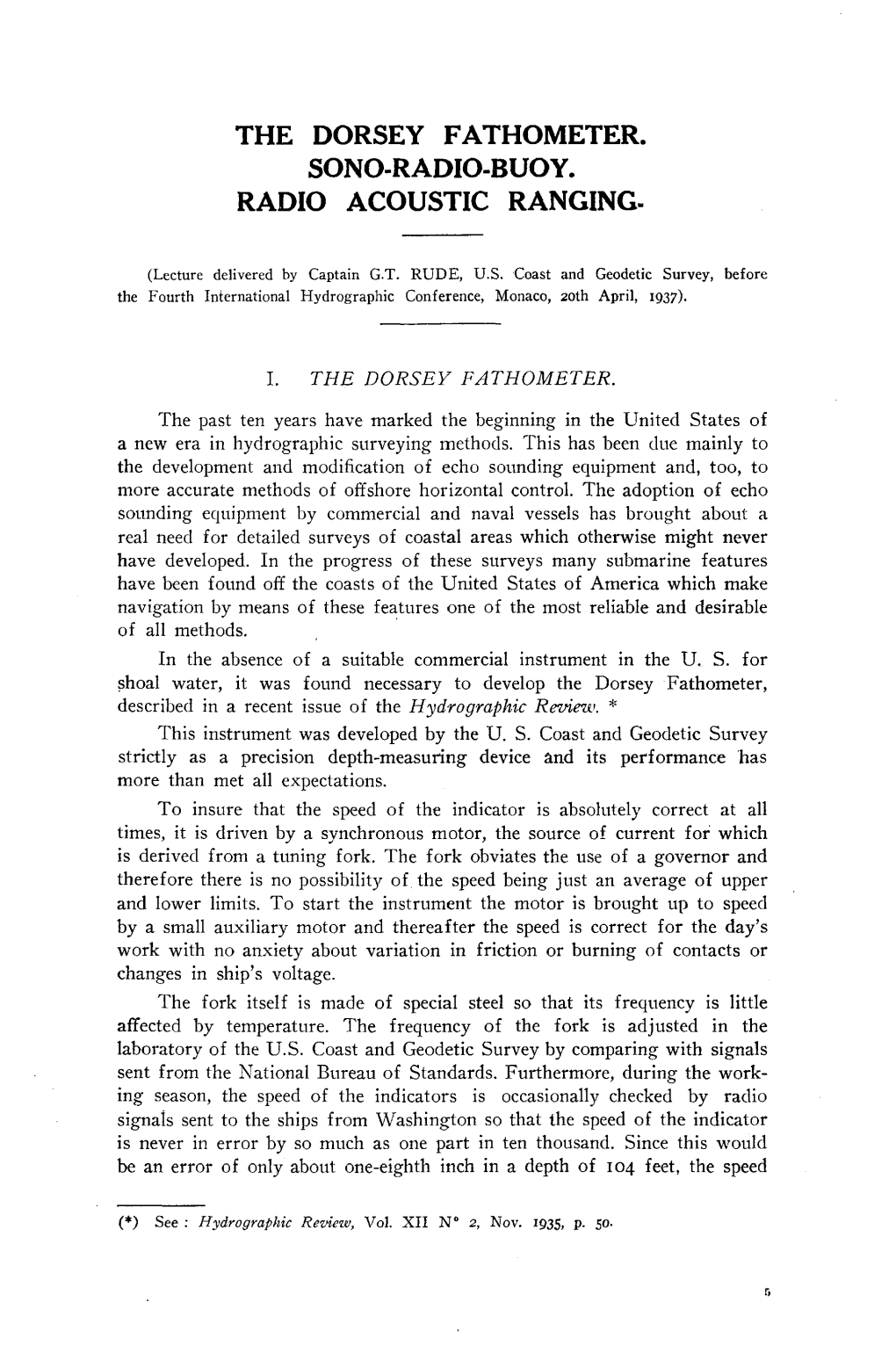 The Dorsey Fathometer. Sono-Radio-Buoy. Radio Acoustic Ranging