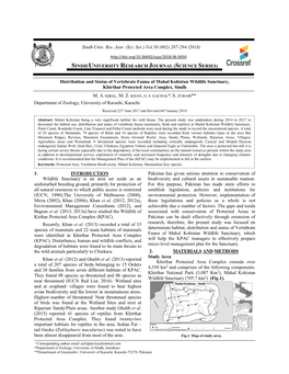 Distribution and Status of Vertebrate Fauna of Mahal Kohistan Wildlife Sanctuary, Khirthar Protected Area Complex, Sindh