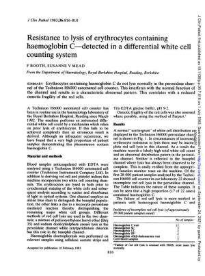 Resistance to Lysis of Erythrocytes Containing Haemoglobin C-Detected in a Differential White Cell Counting System