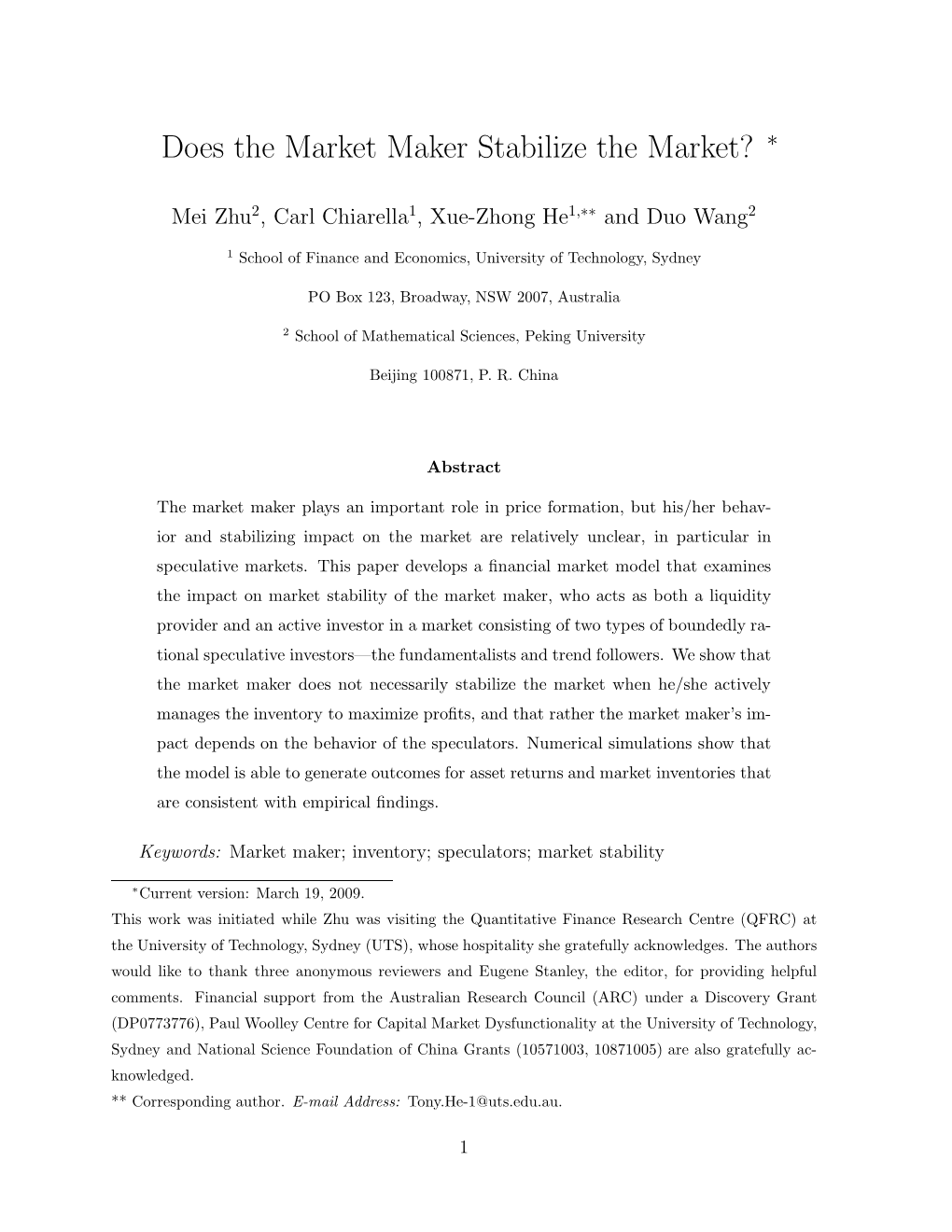 Does the Market Maker Stabilize the Market? ∗