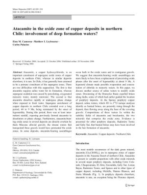 Atacamite in the Oxide Zone of Copper Deposits in Northern Chile: Involvement of Deep Formation Waters?