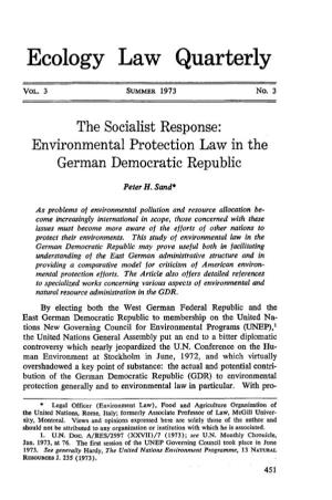 The Socialist Response: Environmental Protection Law in the German Democratic Republic