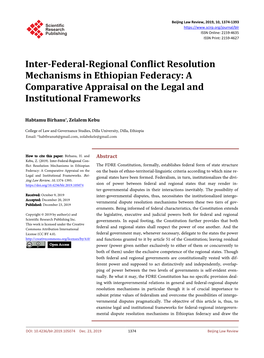 Inter-Federal-Regional Conflict Resolution Mechanisms in Ethiopian Federacy: a Comparative Appraisal on the Legal and Institutional Frameworks