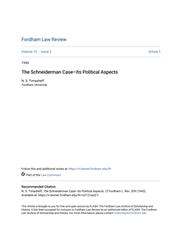 The Schneiderman Case–Its Political Aspects