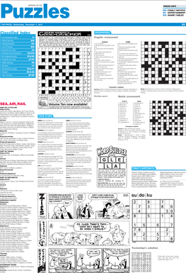Classified Index CROSSWORDS Full Classified Index C1 Cryptic Crossword Family Notices B10 ACROSS DOWN Entertainments B11 7