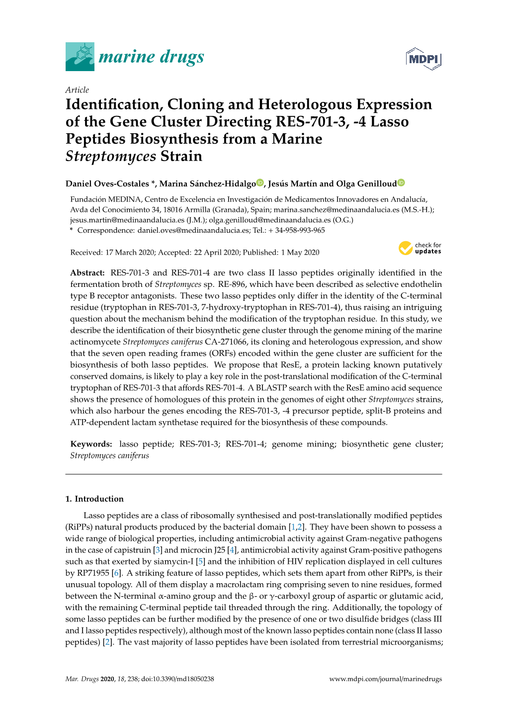 4 Lasso Peptides Biosynthesis from a Marine Streptomyces Strain