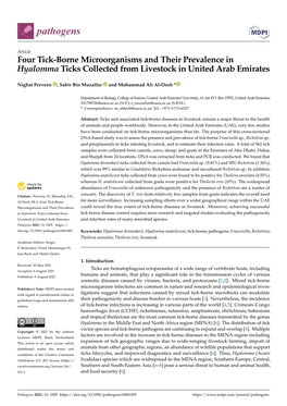 Four Tick-Borne Microorganisms and Their Prevalence in Hyalomma Ticks Collected from Livestock in United Arab Emirates