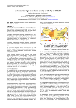 Geothermal Development in Russia: Country Update Report 2000-2004