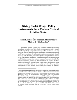 Giving Biojet Wings: Policy Instruments for a Carbon Neutral Aviation Sector