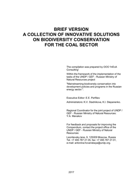 Brief Version a Collection of Innovative Solutions on Biodiversity Conservation for the Coal Sector