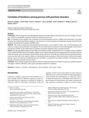 Correlates of Loneliness Among Persons with Psychotic Disorders