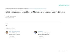 2012. Provisional Checklist of Mammals of Borneo Ver 19.11.2012