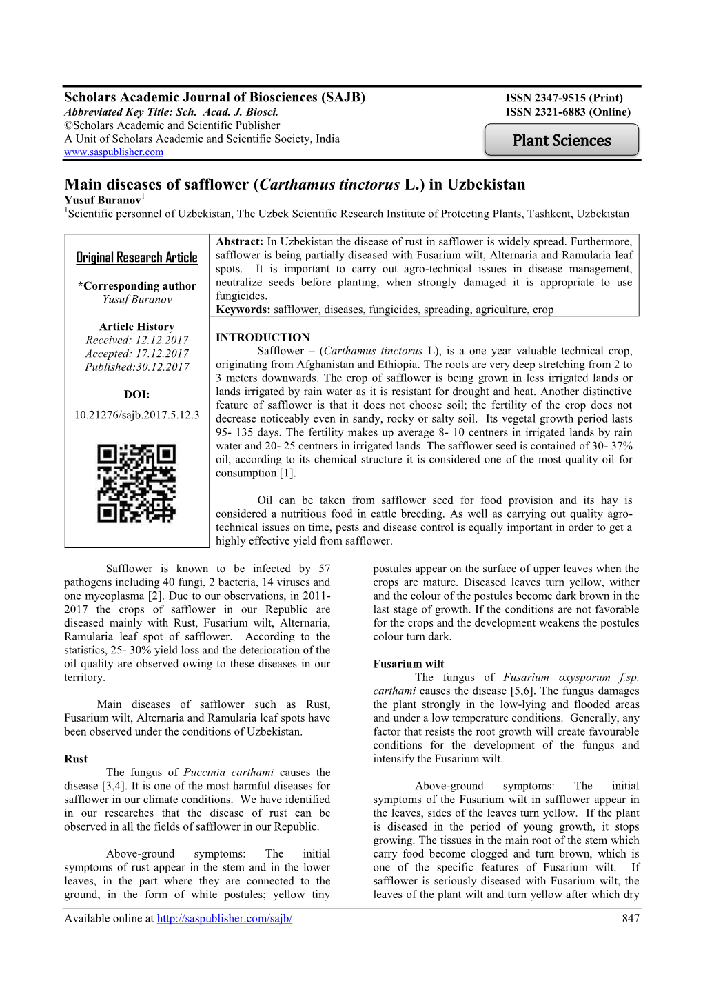 Diseases of Safflower