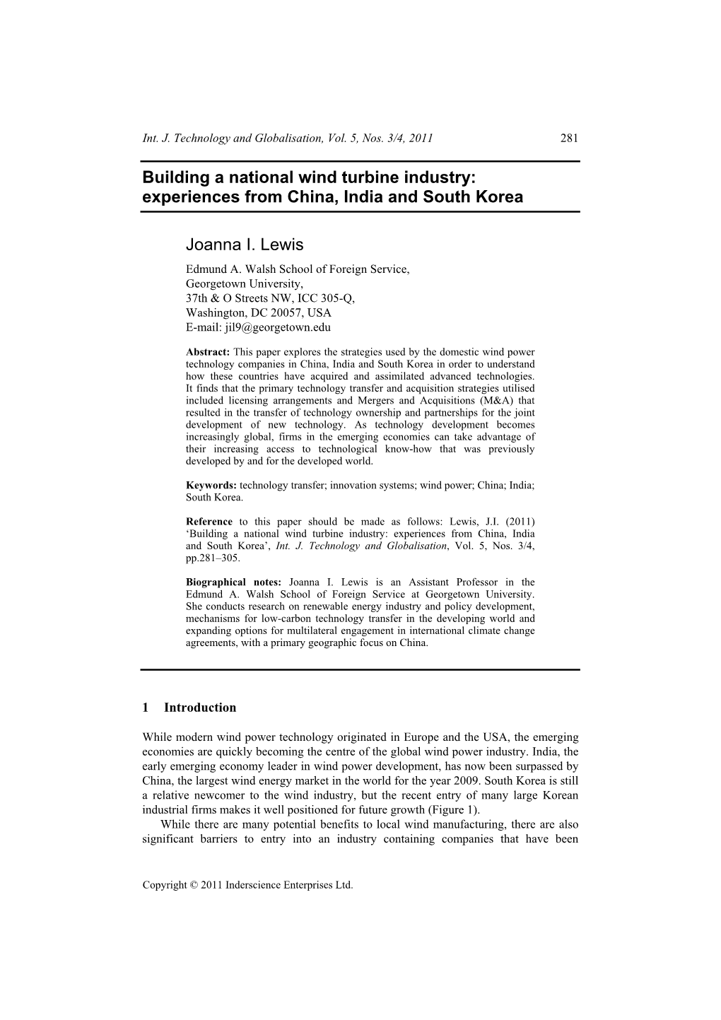 Building a National Wind Turbine Industry: Experiences from China, India and South Korea