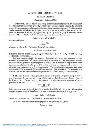 A TEST for COMMUTATORS by HANS LIEBECK (Received 31 October, 1974)