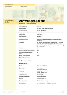 Aanvraaggegevens Ingediende Aanvraag/Melding