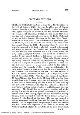 Obituary. Charles Greaves, 1816-1883