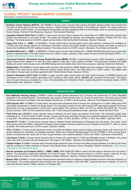 Energy and Infrastructure Capital Markets Newsletter - July 2019