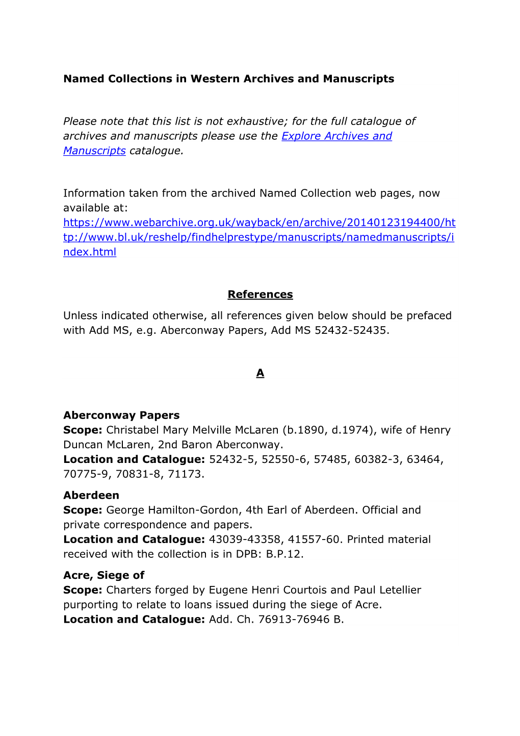 Named Collections in Western Archives and Manuscripts