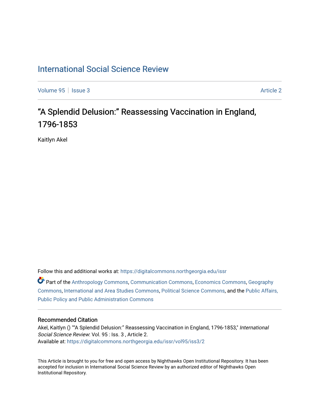 Reassessing Vaccination in England, 1796-1853