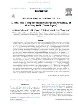 Dental and Temporomandibular Joint Pathology of the Grey Wolf (Canis Lupus)