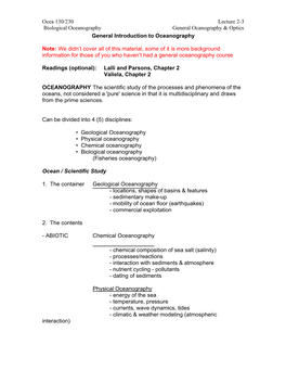 Lecture 2 Oceanography Review & Optics Notes