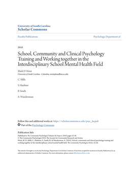 School, Community and Clinical Psychology Training and Working Together in the Interdisciplinary School Mental Health Field Mark D
