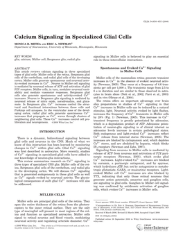 Calcium Signaling in Specialized Glial Cells