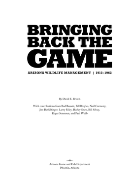 Back the Game Arizona Wildlife Management | 1912–1962
