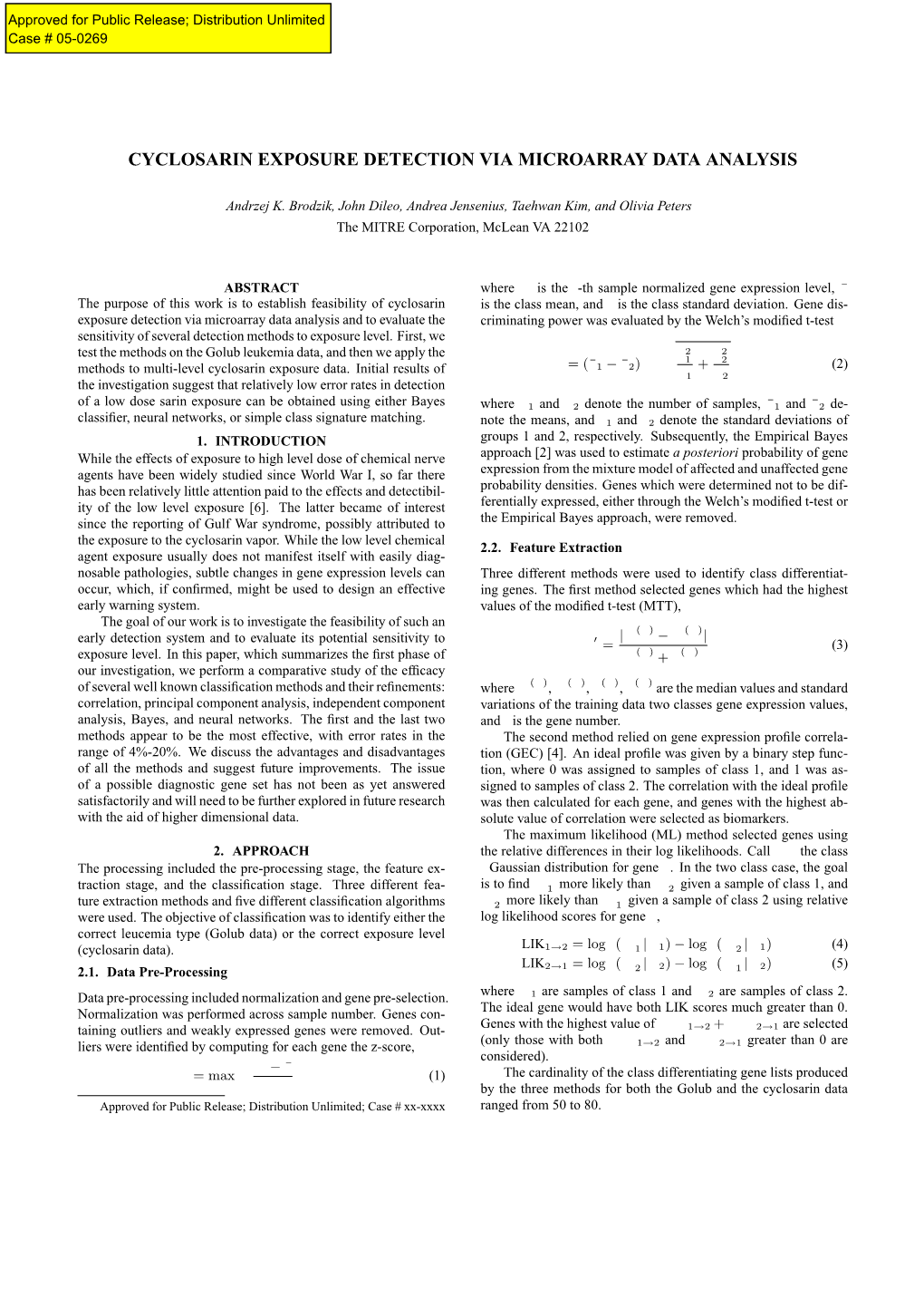 Cyclosarin Exposure Detection Via Microarray Data Analysis