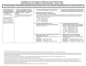 Guidelines for Treatment of Malaria in the United States 1 (Based on Drugs Currently Available for Use in the United States — October 1, 2019)