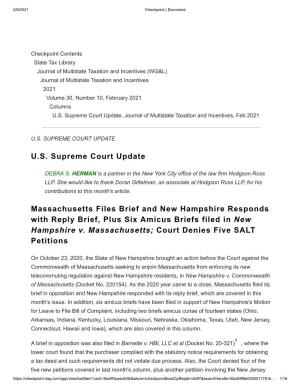 U.S. Supreme Court Update Massachusetts Files Brief and New