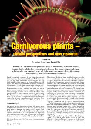Carnivorous Plantsplants –– Classicclassic Perspectivesperspectives Andand Newnew Researchresearch