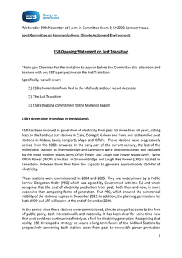 ESB Opening Statement on Just Transition