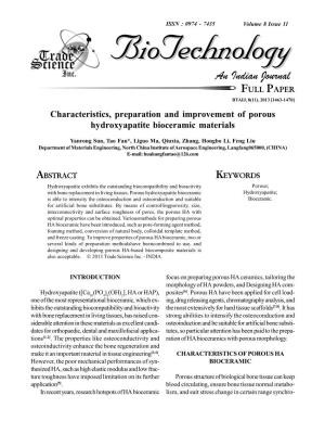 Characteristics, Preparation and Improvement of Porous Hydroxyapatite Bioceramic Materials
