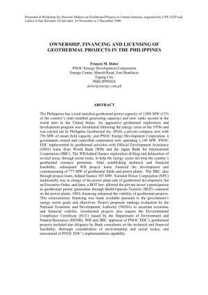 Financing Geothermal Projects in the Philippines