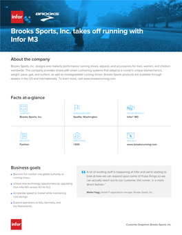 Brooks Sports, Inc. Takes Off Running with Infor M3