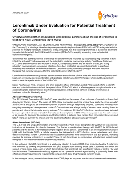 Leronlimab Under Evaluation for Potential Treatment of Coronavirus