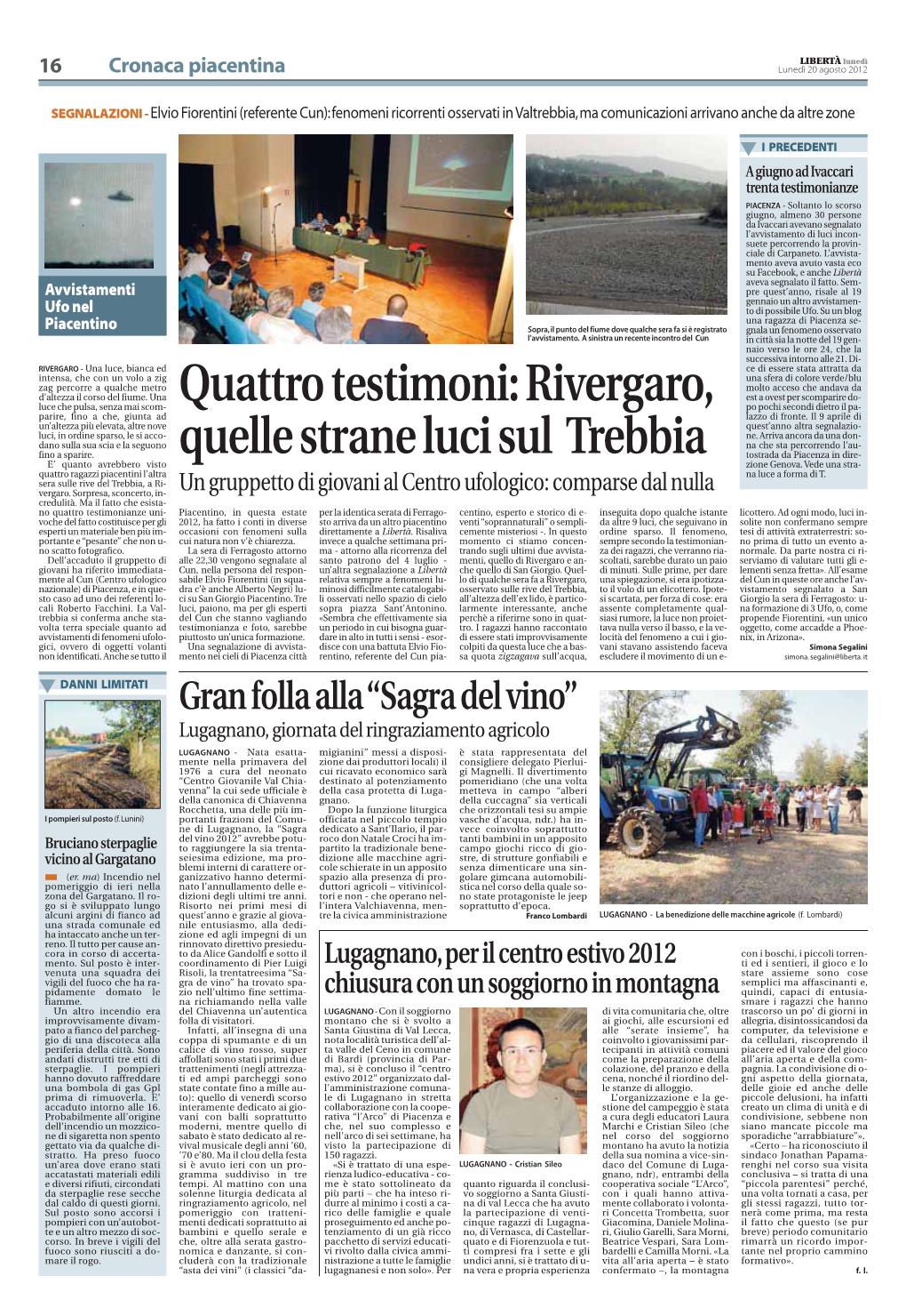 Quattro Testimoni:Rivergaro, Quelle Strane Luci Sul Trebbia