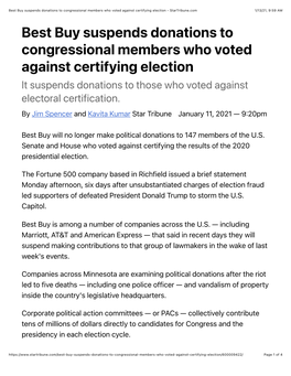 Best Buy Suspends Donations to Congressional Members Who Voted