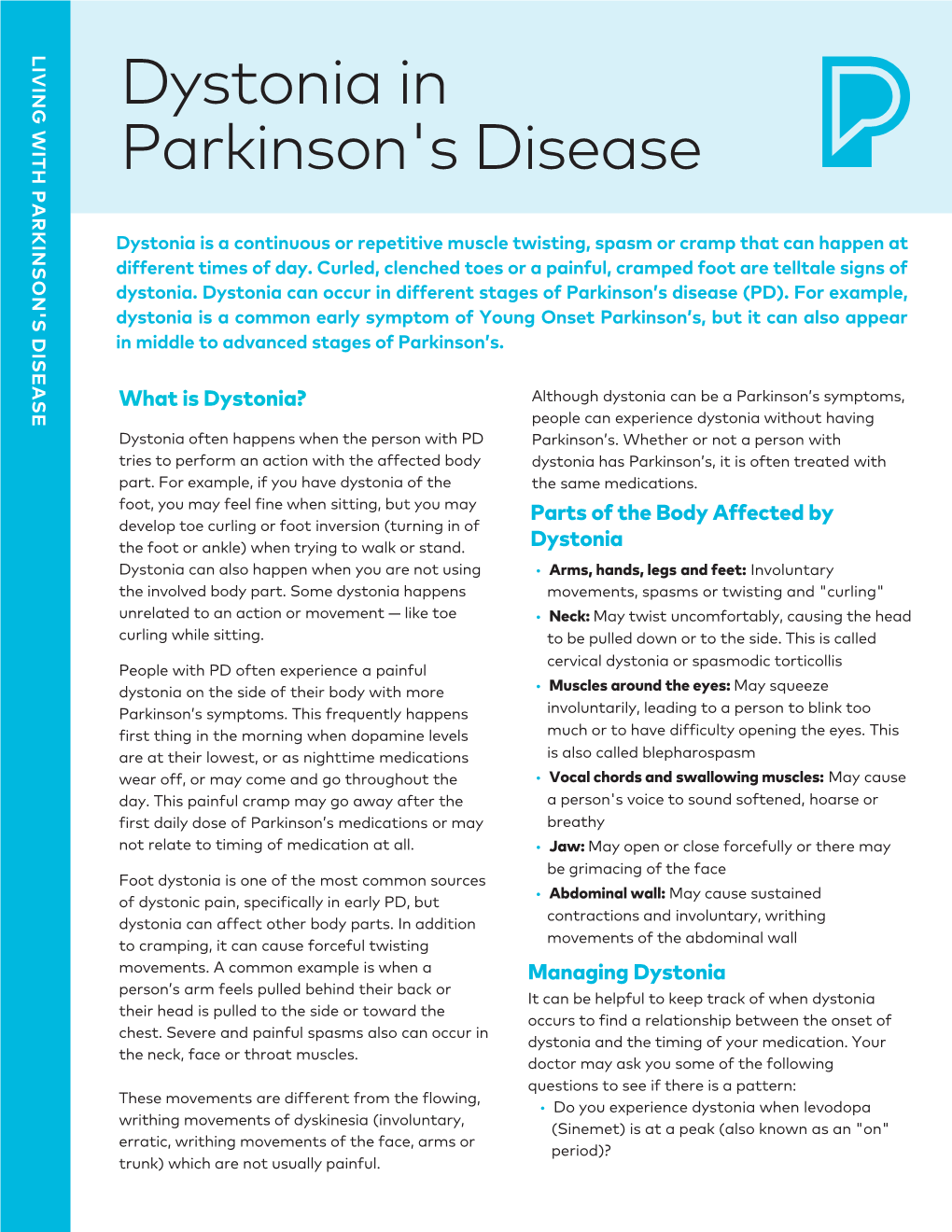 Dystonia in Parkinson's Disease