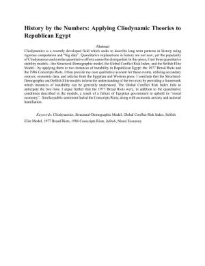 Applying Cliodynamic Theories to Republican Egypt